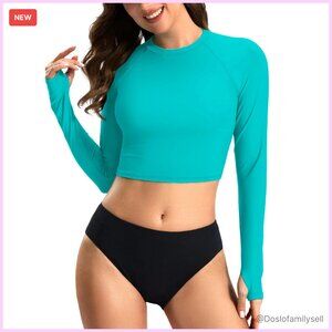 Long Sleeve Crop Rash Guard UPF 50+ Quick Dry Swim Top Chic Minimal